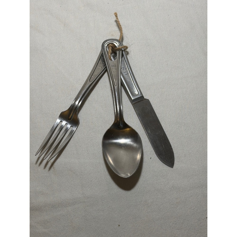 Vintage US Military Mess Kit Utensil Set Stainless Steel Fork Spoon Knife US GI